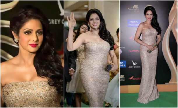 Sridevi working a KaufmanFranco gown at the 14th IIFA awards held in July, 2013