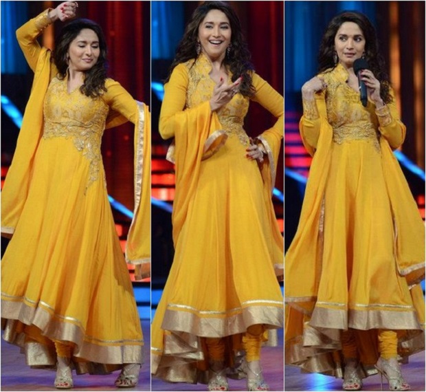 Madhuri busting out moves in a yellow Anarkali on "Jhalak Dikhla Jaa"